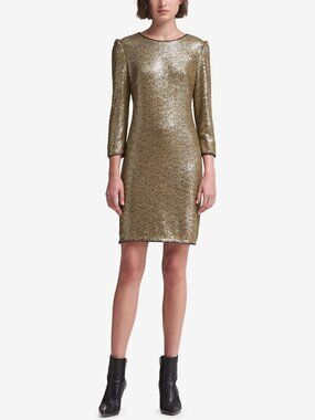 DKNY Womens Long Sleeve Sequin Dress